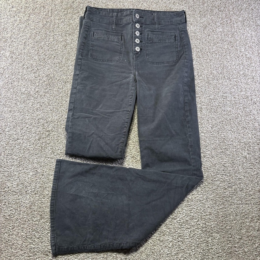 American Eagle Pants Womens 4 Long Gray Corduroy Super Hi-Rise Flare Stretch